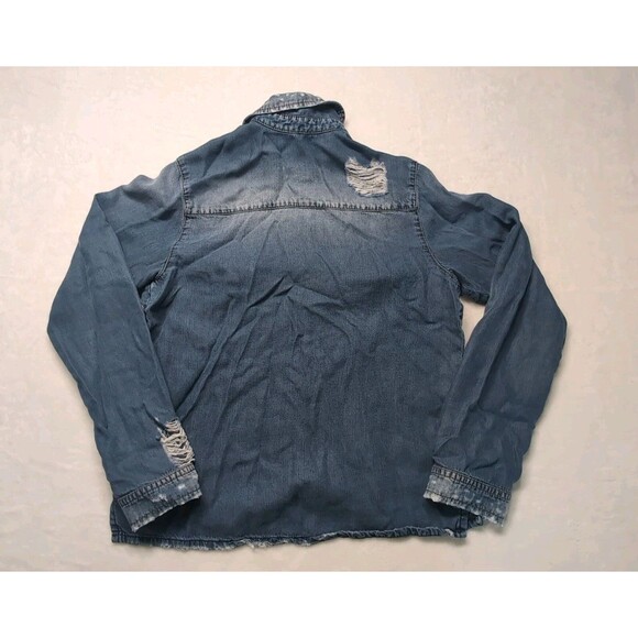 Studio F Women Button Down Long sleeve Shirt Jean Type Ripped Distressed - Picture 12 of 16